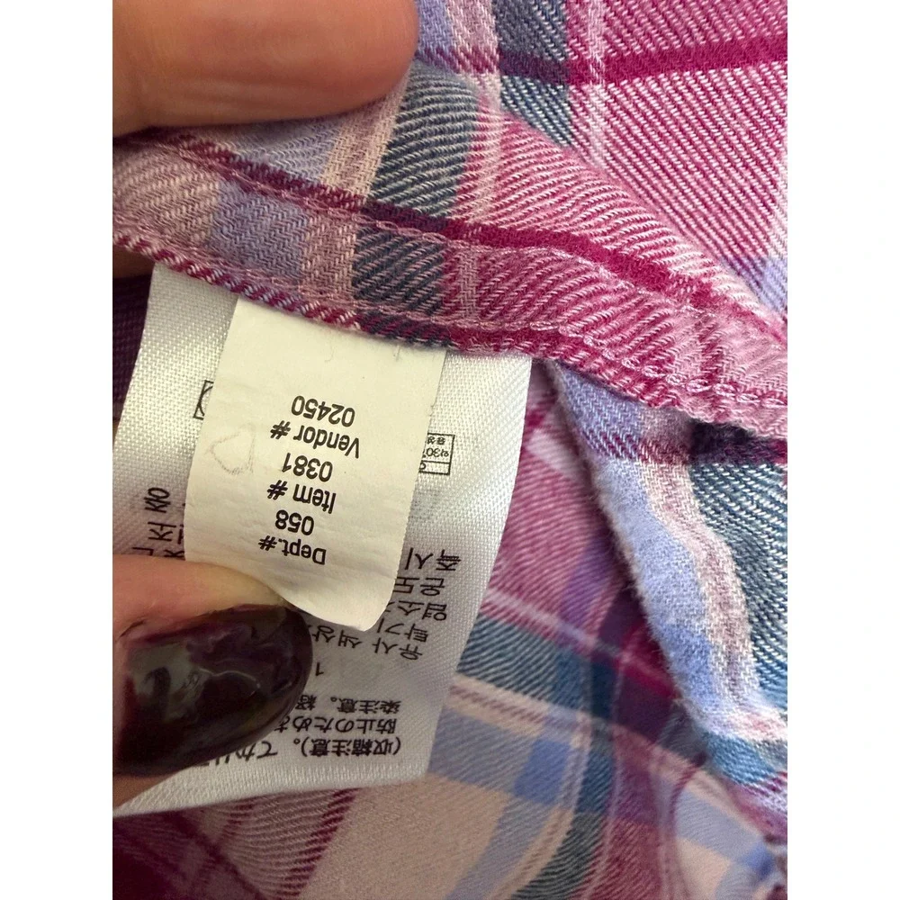 Lucky Brand Women 2XL Plaid Sheer Overlay Button Down Shirt Cotton Pink Burgundy